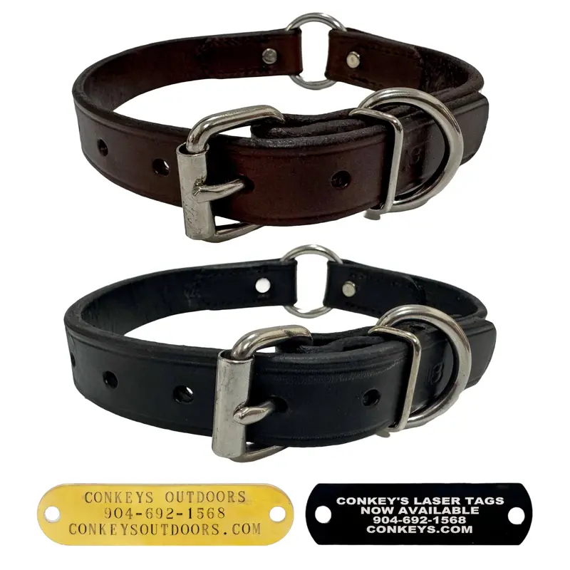 18" Leather Dog Collar With D & Center Ring & Tag - 1" Wide 1