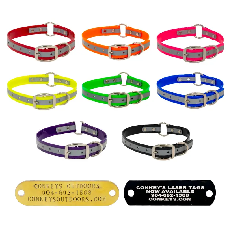 21" Reflective Day Glo Dog Collars With D Ring & Center Ring - 1” Wide 1