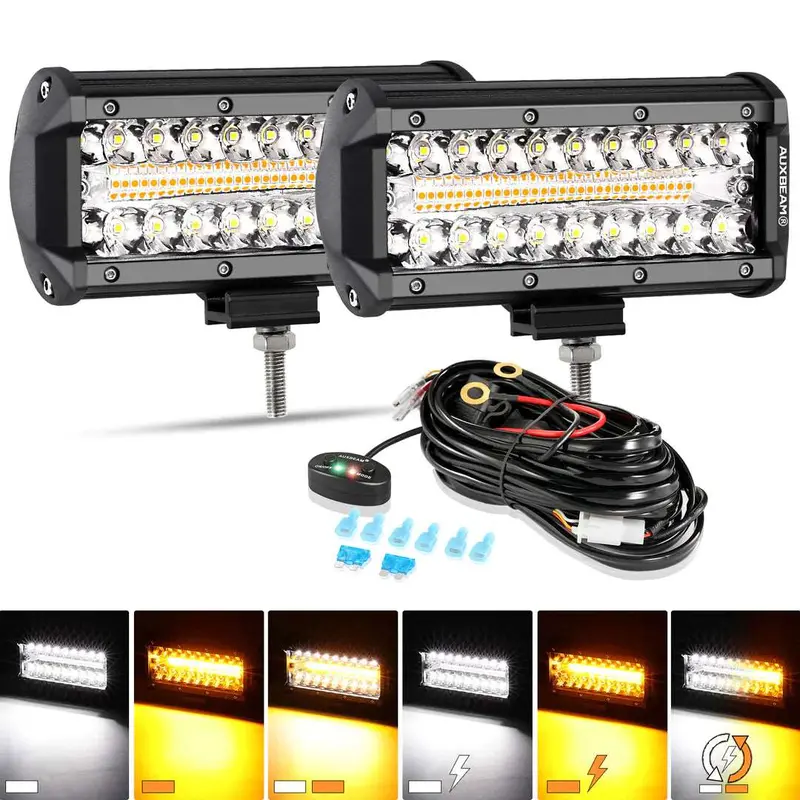 Auxbeam 7" White & Amber Light Bars – 6 Modes (Pair) 1