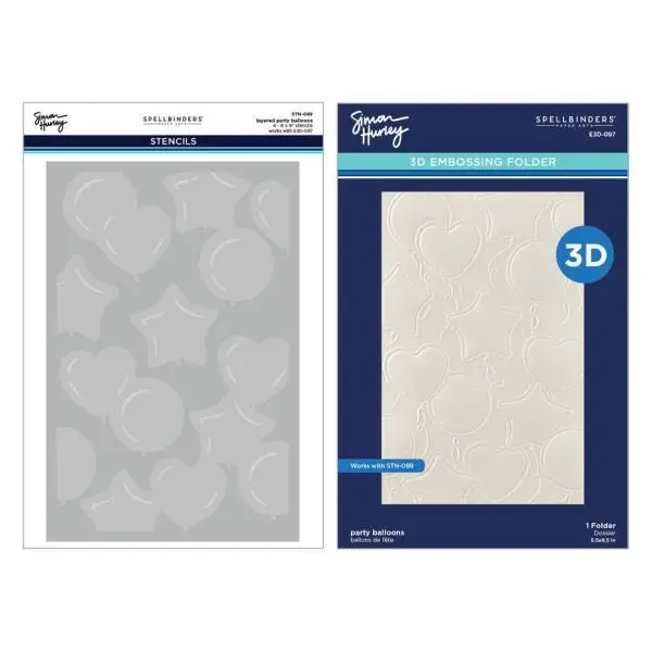 Birthday Bash Collection - Party Balloons 3D Embossing Folder & Stencil Bundle 1