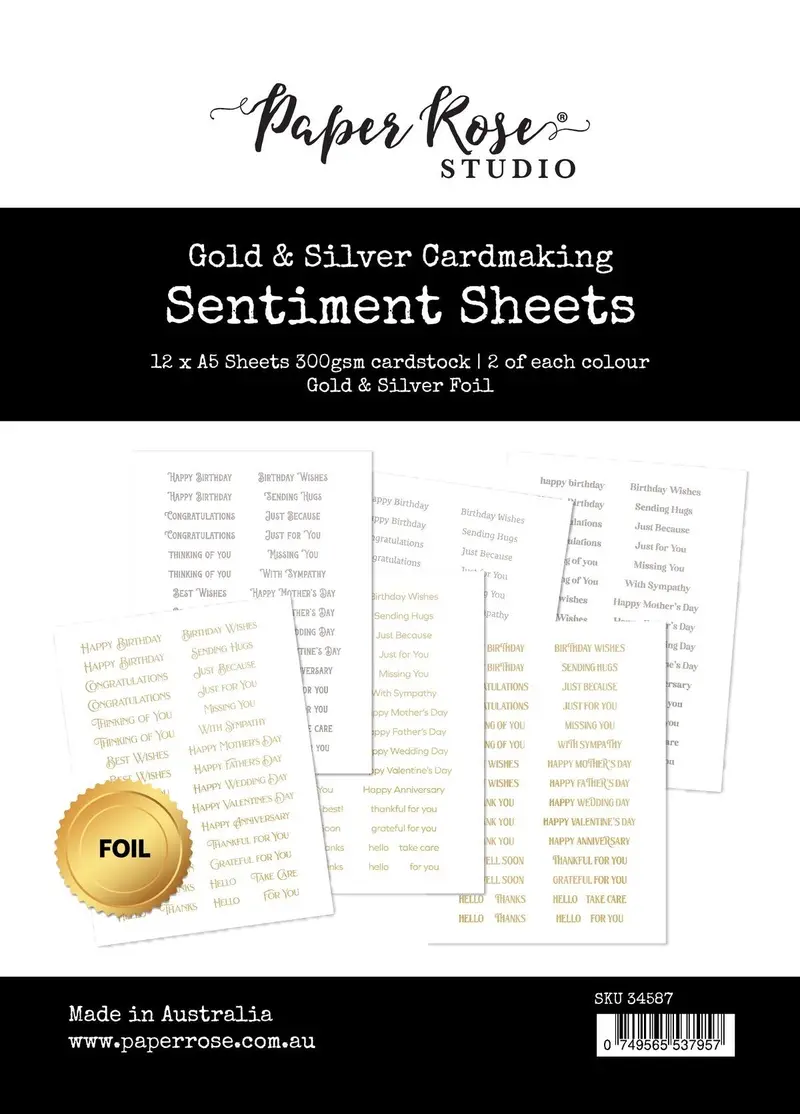Cardmaking Sentiments - Gold & Silver Foil 1