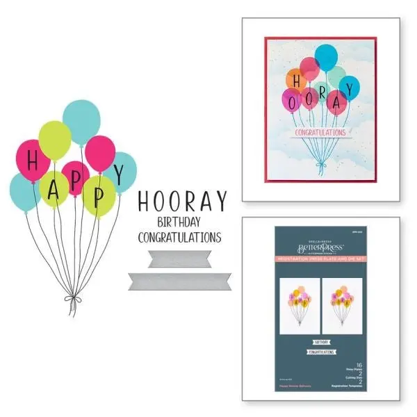 Cheers To You Collection - Happy Hooray Balloons Registration Press Plates & Die Set 1