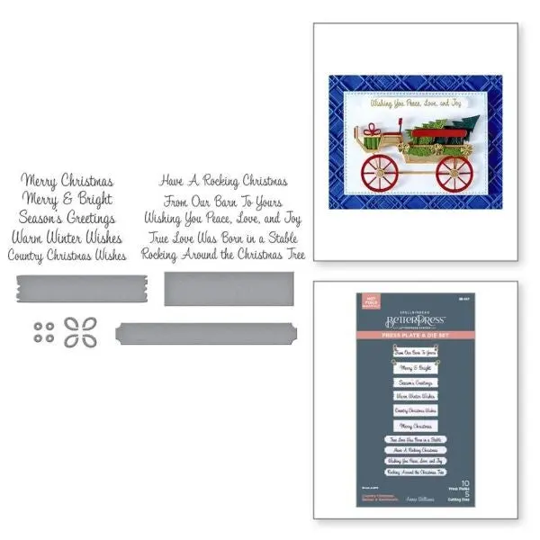 Country Christmas Collection - Country Christmas Banner & Sentiments Press Plate & Die Set 1