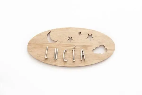 Customizable Plaque - Stars & Moon - Natural 1