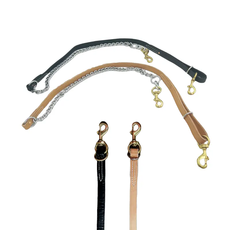 Flat Leather Lead With 2' Chain Lead For 1 Or 2 Dogs 1