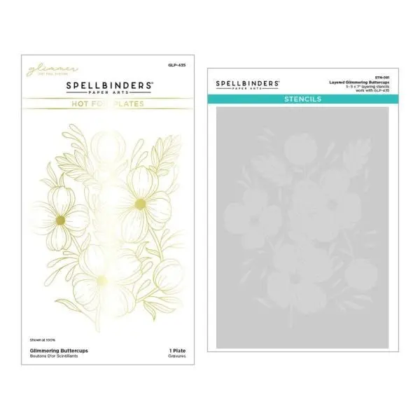 Glimmering Flowers Collection - Glimmering Buttercups Glimmer Plate And Stencil Bundle 1