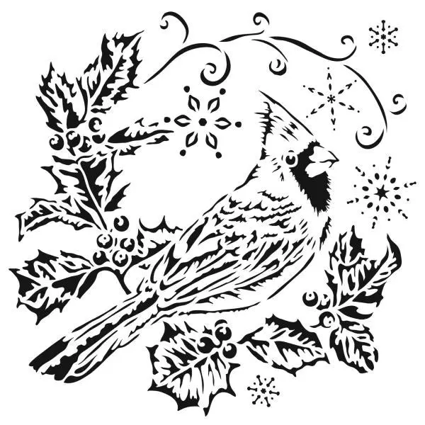 Holly Cardinal - 6X6 Stencil 1