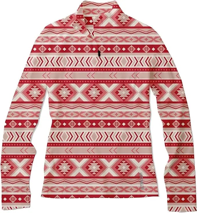 Hot Chillys Women Micro Elite Chamois Print Zip-T Fit Base Layer 1