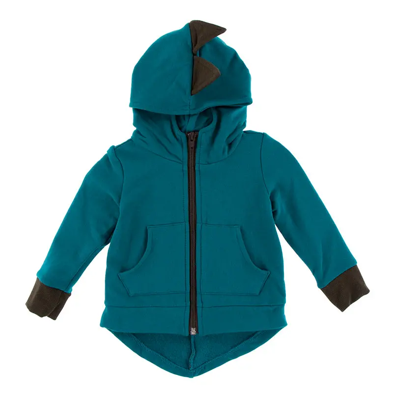 Kickee Pants Kid's Solid Fleece Zip-Front Dino Hoodie 14