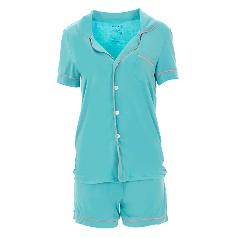 Kickee Pants Women's Solid Short Sleeve Collared Pajama Set With Shorts 1