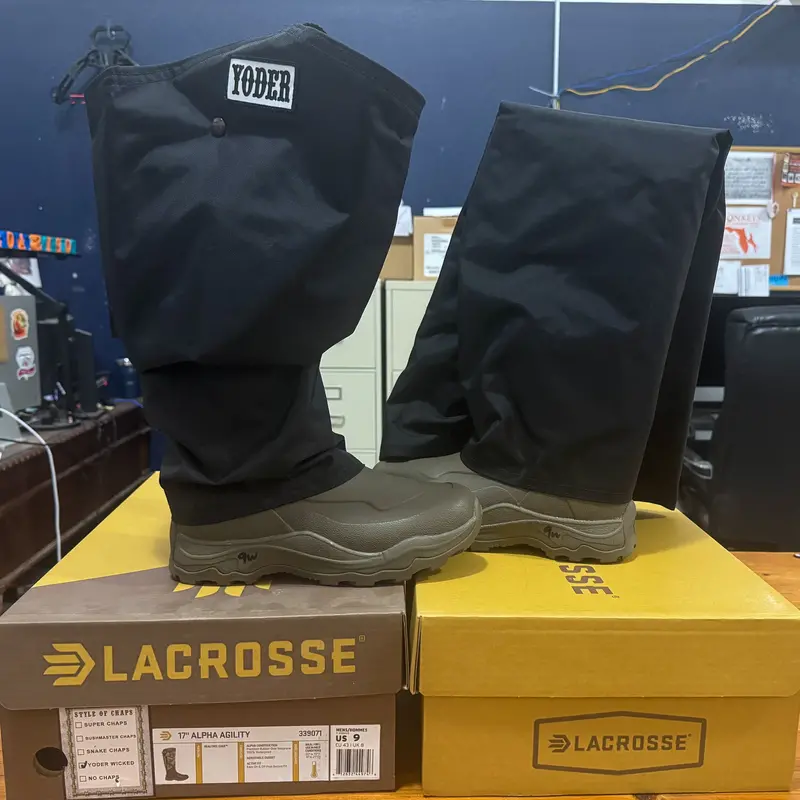 Lacrosse Alpha Agility Boots With Yoder Wicked Chaps - Size 9 | Standard Sized Chaps - Clearance (New) 1