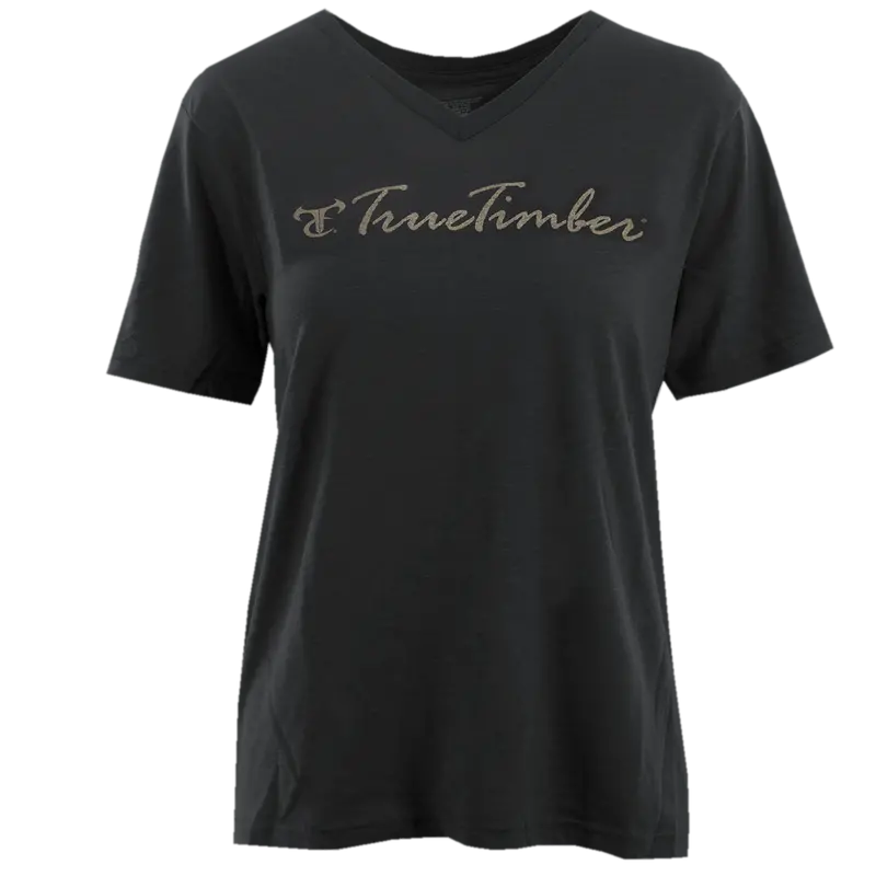 Ladies Black V-Neck With Gold Logo 1