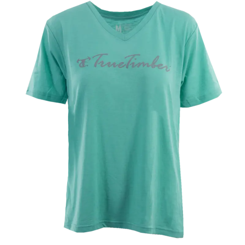 Ladies Cascade V-Neck With Charcoal Logo 1