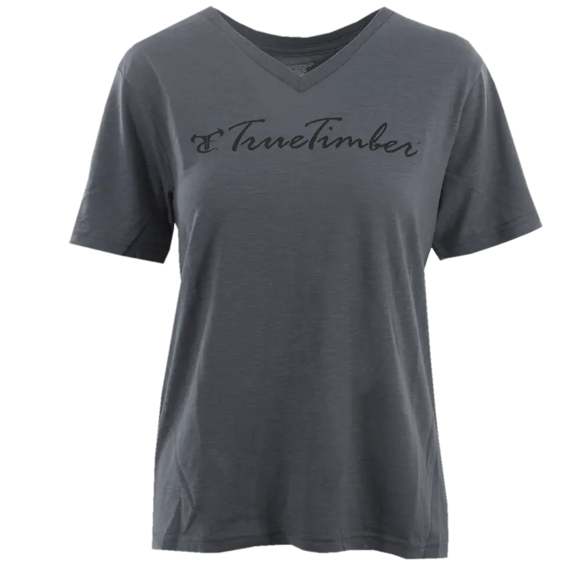 Ladies Charcoal V-Neck With Black Logo 1