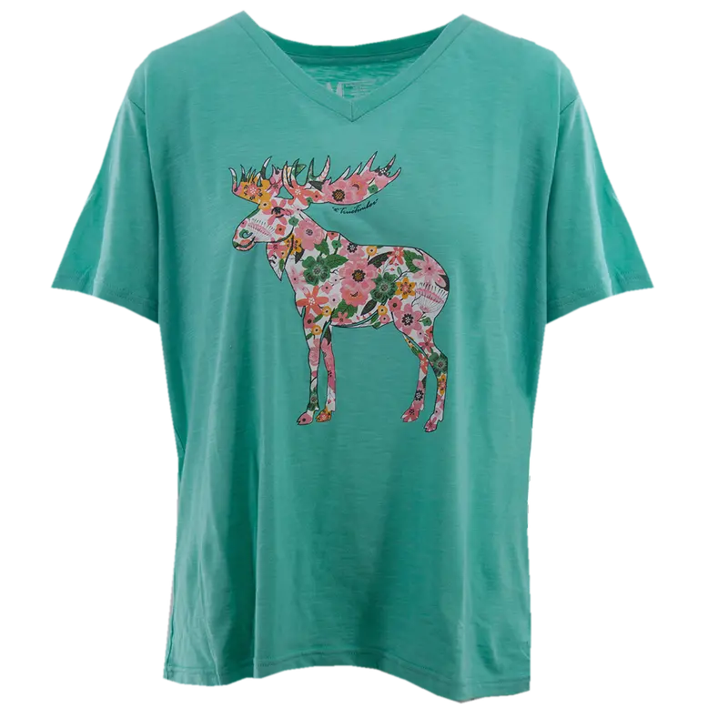 Ladies Floral Moose V-Neck - Cascade 1