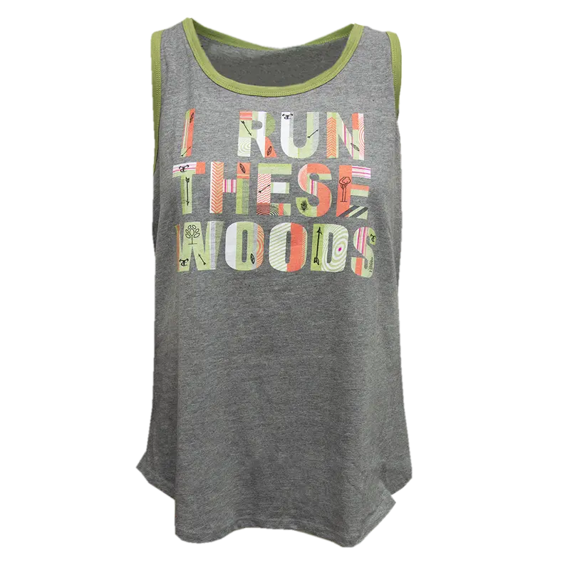 Ladies Run The Woods Tank - Heather Gray/Olive 1