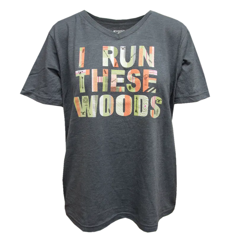 Ladies Run The Woods V-Neck - Charcoal 1