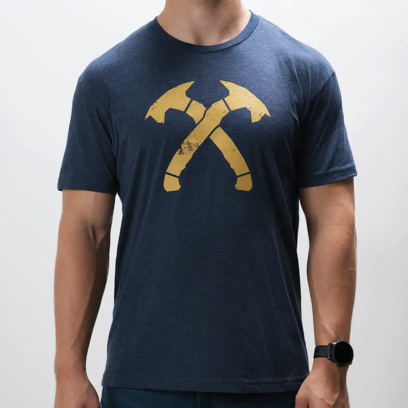 Navy Blue And Gold Distressed Crossed Hawks Tee 2