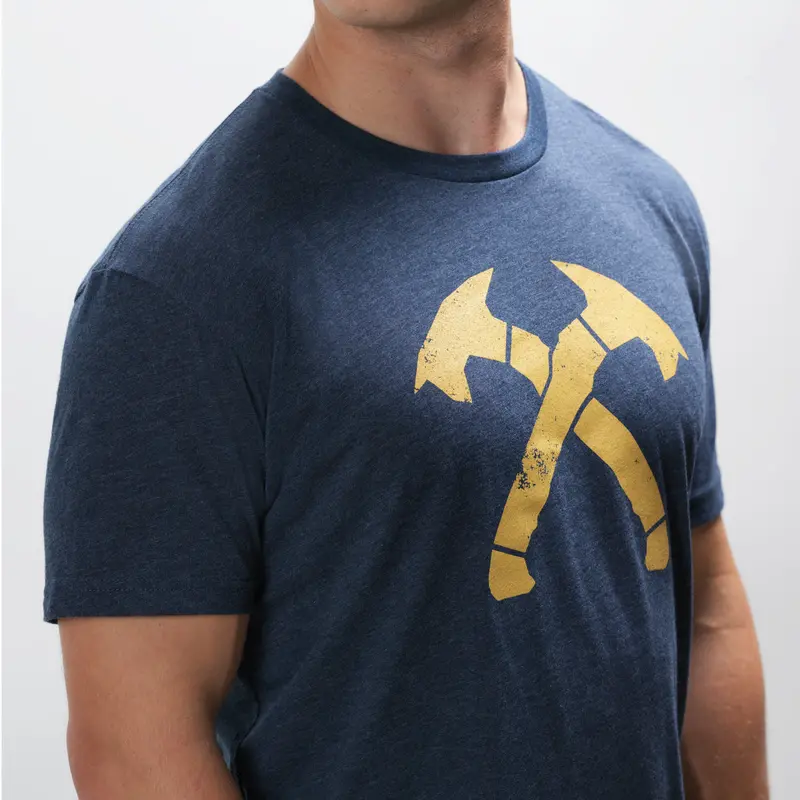 Navy Blue And Gold Distressed Crossed Hawks Tee 3