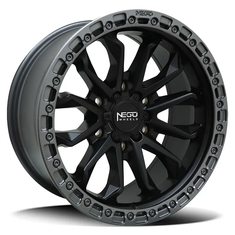 Negu No9 17X8.5 / 6X139.7 / -12 Satin Black Face With Gunmetal Lip 1