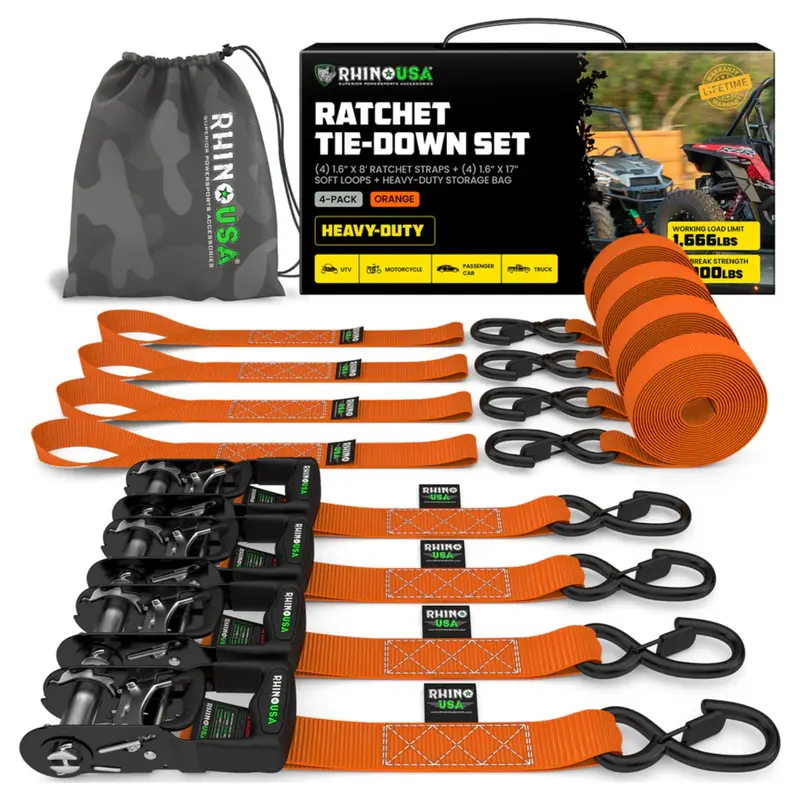 Rhino Usa  1.6" X 8' Hd Ratchet Tie-Down Set - 4-Pack (Orange) 1