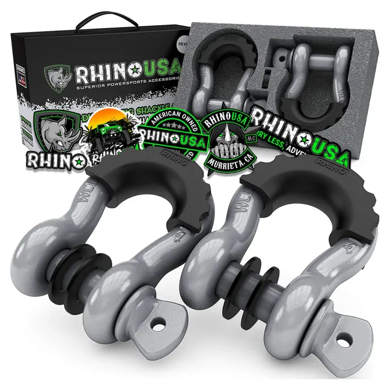 Rhino Usa 3/4" D-Ring Shackle Set - 2-Pack (Silver) 1