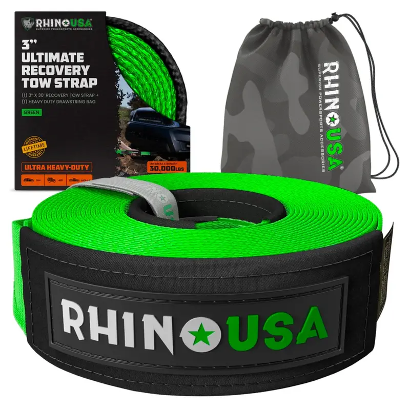 Rhino Usa 3" X 30' Ultimate Recovery Tow Strap (Green) 1