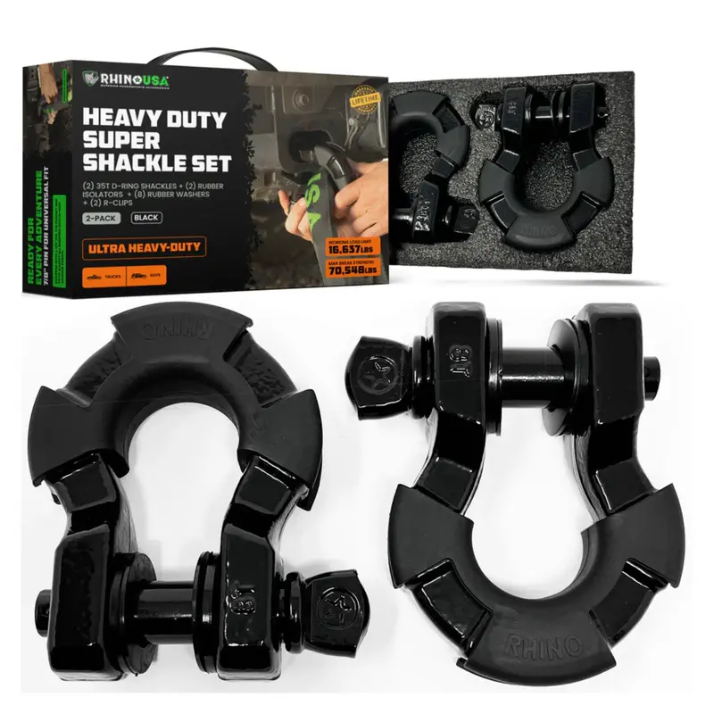 Rhino Usa 8-Ton Super Shackles W/ Isolators (Black) 1