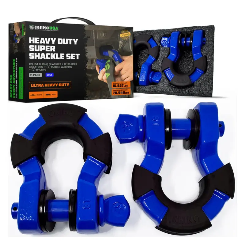 Rhino Usa 8-Ton Super Shackles W/ Isolators (Blue) 1