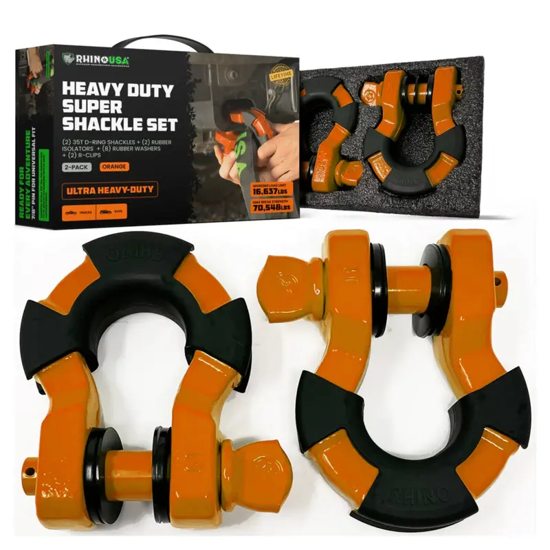 Rhino Usa 8-Ton Super Shackles W/ Isolators (Orange) 1