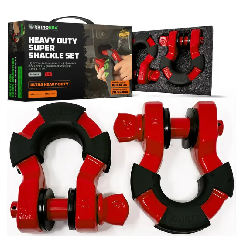 Rhino Usa 8-Ton Super Shackles W/ Isolators (Red) 1