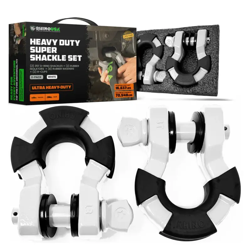 Rhino Usa 8-Ton Super Shackles W/ Isolators (White) 1