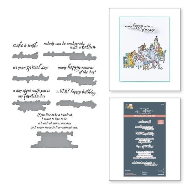Say Cheese Classic Pooh Birthday Collection - A Very Happy Birthday Sentiments Press Plate & Die Set 1