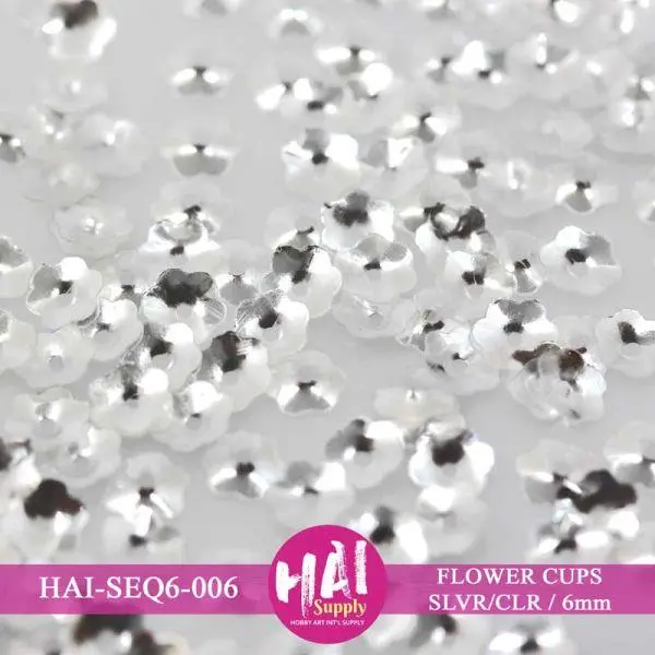 Sequins - 6Mm Flower Cups, Silver & Clear 1