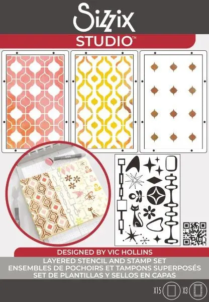 Sizzix Studio - Stamp & Stencil Set - Retro 1