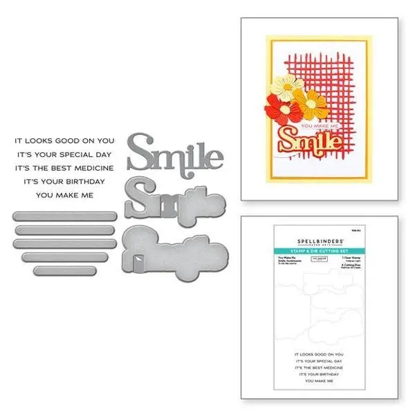 Spotlight Frames And Florals Collection - You Make Me Smile Sentiments - Clear Stamp And Die Set 1