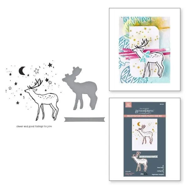 Starry Holiday Collection - Cheer And Good Tidings Deer Registration Press Plate & Die Set 1