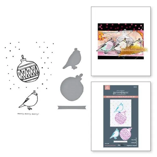 Starry Holiday Collection - Merry, Merry, Merry Bird Registration Press Plate & Die Set 1