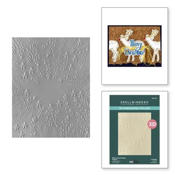 Starry Holiday Collection - Stars And Fronds Frame - 3D Embossing Folder 1
