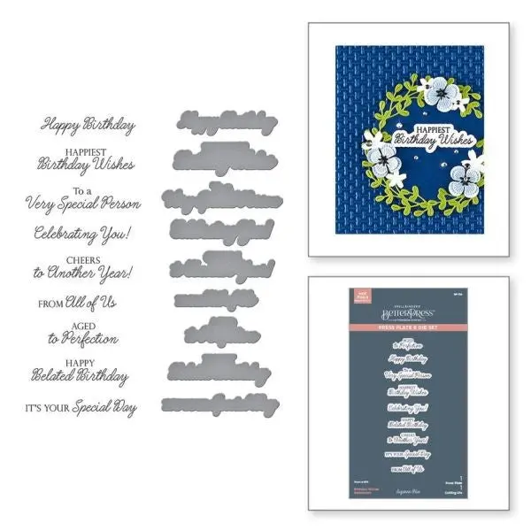Texture & Foliage Collection - Birthday Wishes Sentiments Betterpress Plate & Die Set 1