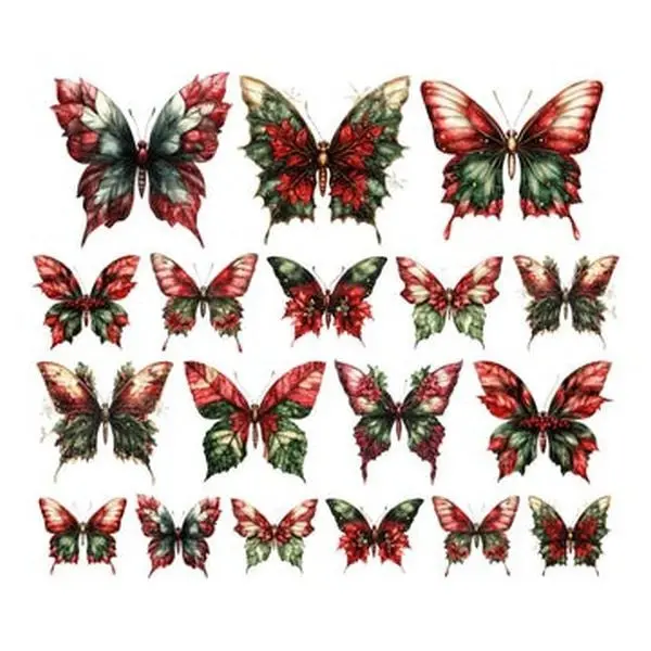 Victorian Christmas - Ephemera - Poinsettia Butterflies 1
