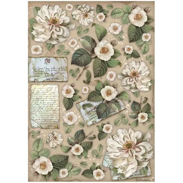 Vintage Library - Rice Paper - Flowers & Letters 1