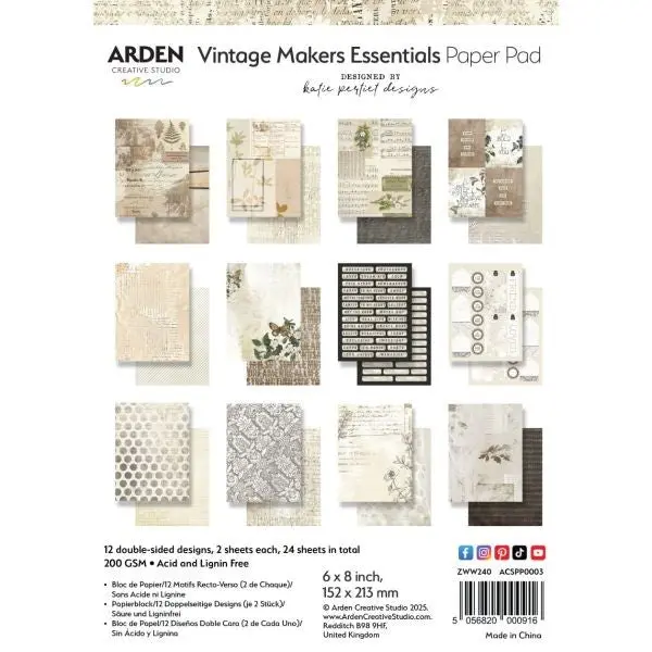 Vintage Makers - 6X8 Paper Pad - Essentials 1