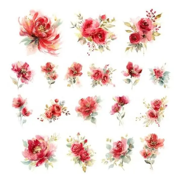 Watercolor Red Florals - Ephemera 1