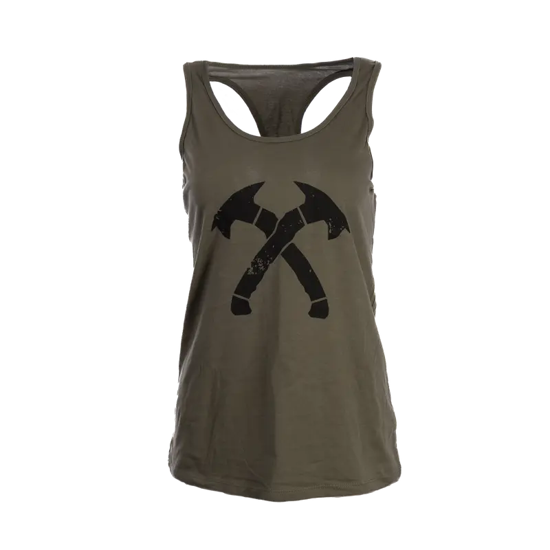 Women's Army Green Racerback Crossed Hawks Tank 1
