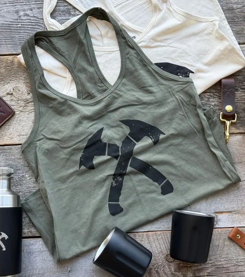 Women's Army Green Racerback Crossed Hawks Tank 2