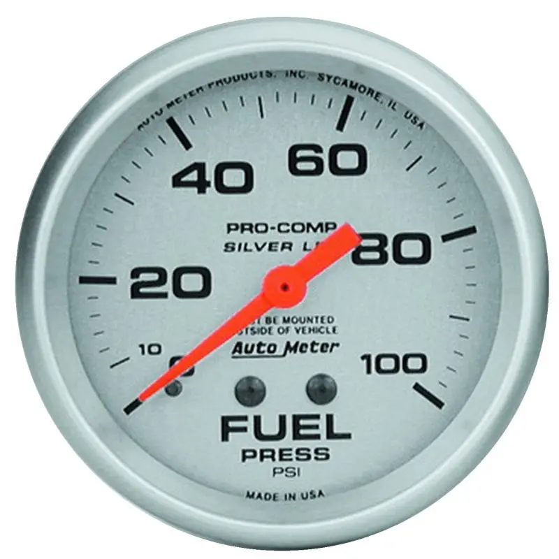 Autometer 66.7Mm Liquid-Filled Mechanical Fuel Pressure Gauge – 0–100 Psi, Silver Face 1