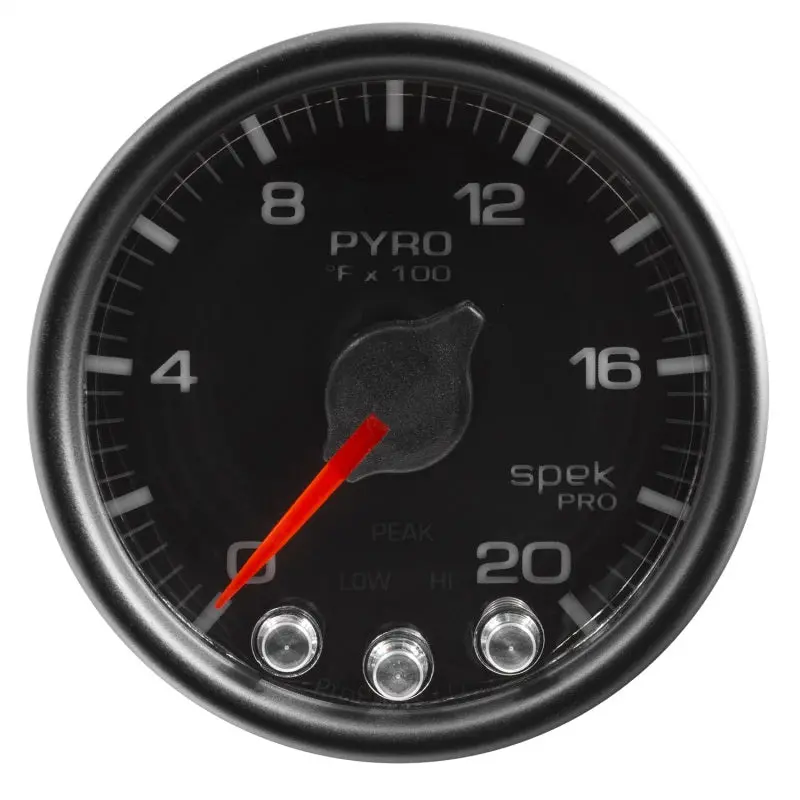Autometer Spek-Pro Pyrometer Gauge — 2-1/16 Inch, 2000°F Range, Stepper Motor, Black/Black Dial With Peak & Warning 1