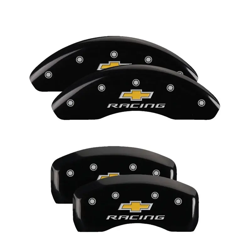 Mgp Engraved 4-Piston Caliper Covers For Chevrolet Vehicles – Front & Rear, Racing Black With Silver Accent 1