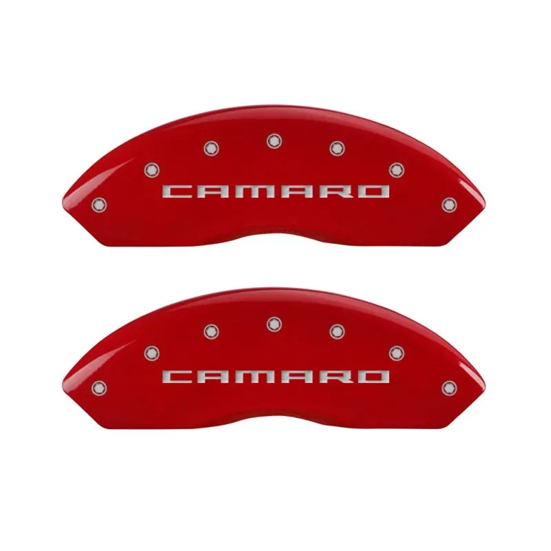 Mgp Engraved Caliper Covers For Chevrolet Camaro Gen 5 – Front & Rear, Red Finish With Silver Char Accents 2